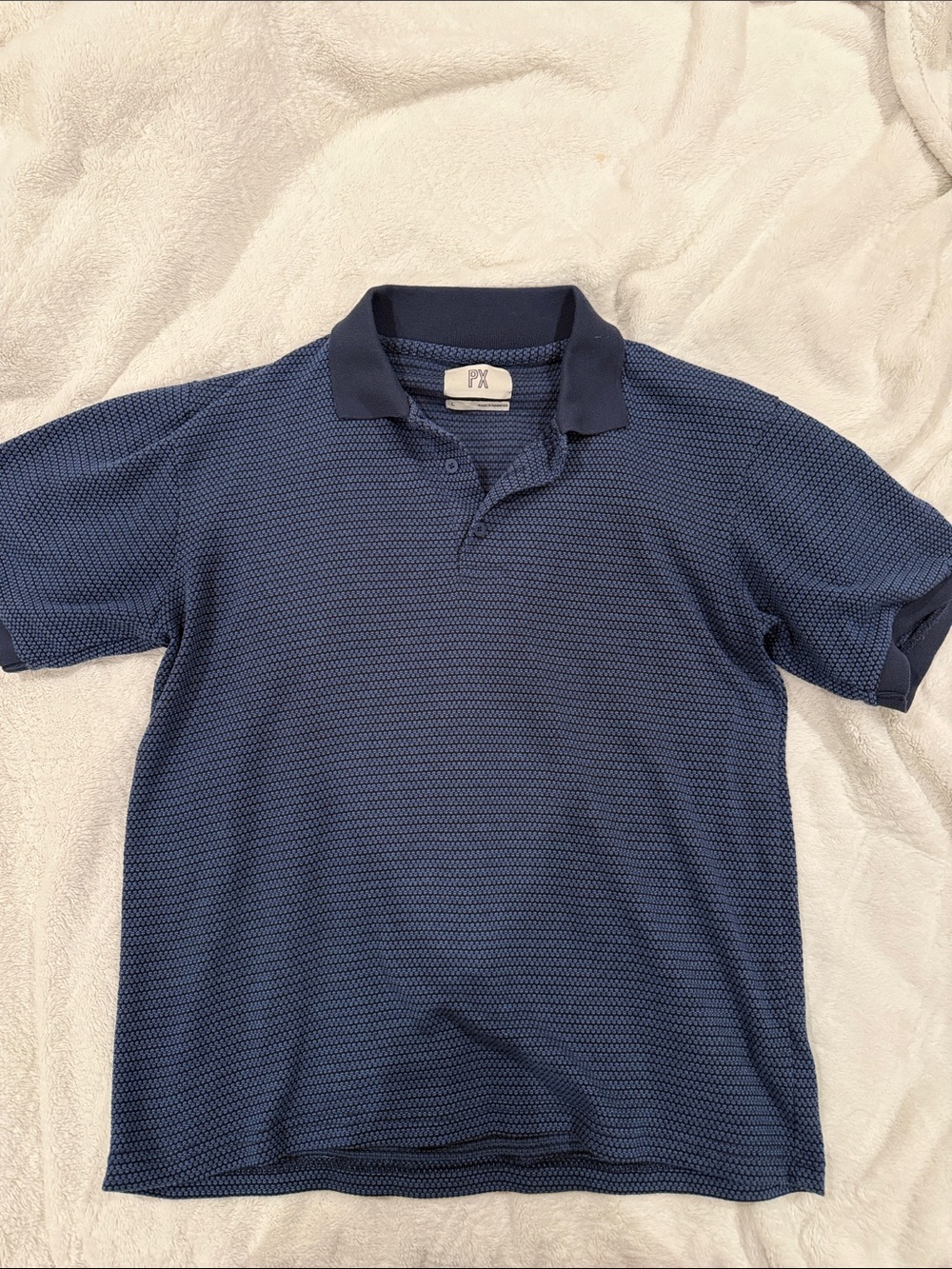 Men's Navy Textured Polo Shirt - Classic Casual